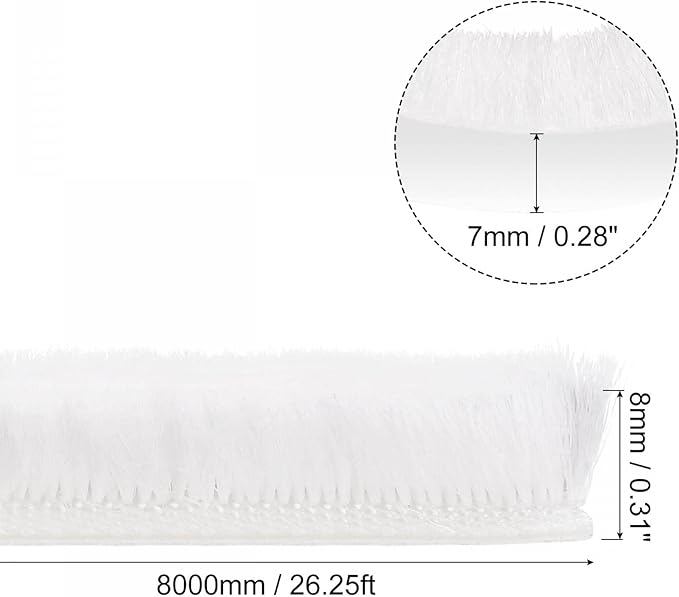 uxcell Weather Stripping Brush, 26ft L x 0.3" W x 0.3" H Self-Adhesive Seal Weatherstrip Sweep Brush White for Door Window