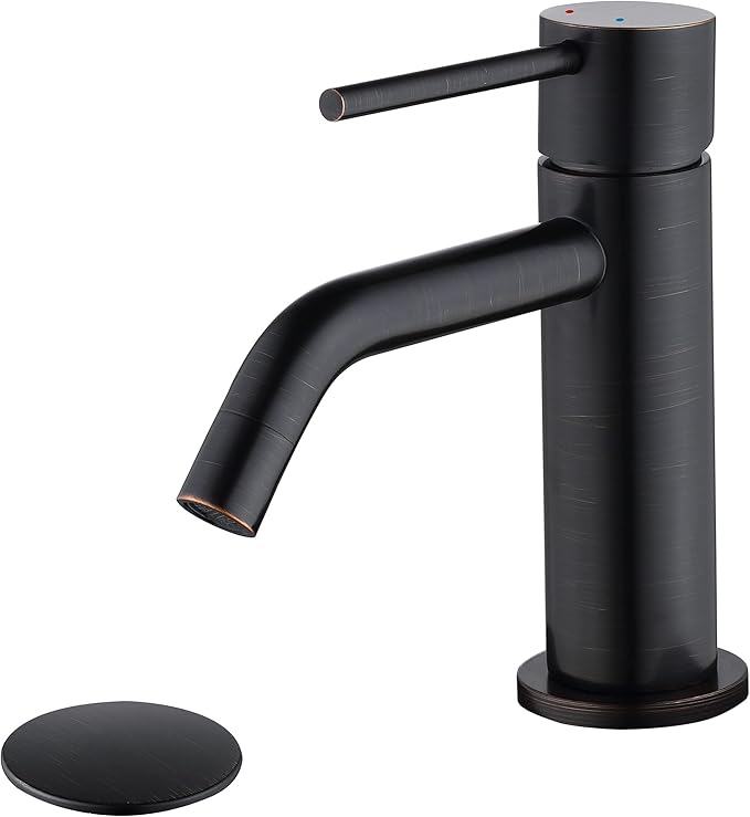 Oil Rubbed Bronze Bathroom Faucet Single Hole, Single Handle Bronze Sink Faucet Bathroom with Pop Up Drain and Water Faucet Supply Lines
