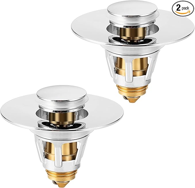 Universal Bathroom Sink Stopper, Basin Pop-up Bathroom Sink Drain Strainer, Bathroom Drain Stopper with Stainless Steel Hair Catcher for 1.1-1.5 Inch Drain(2 PCS, Silver)