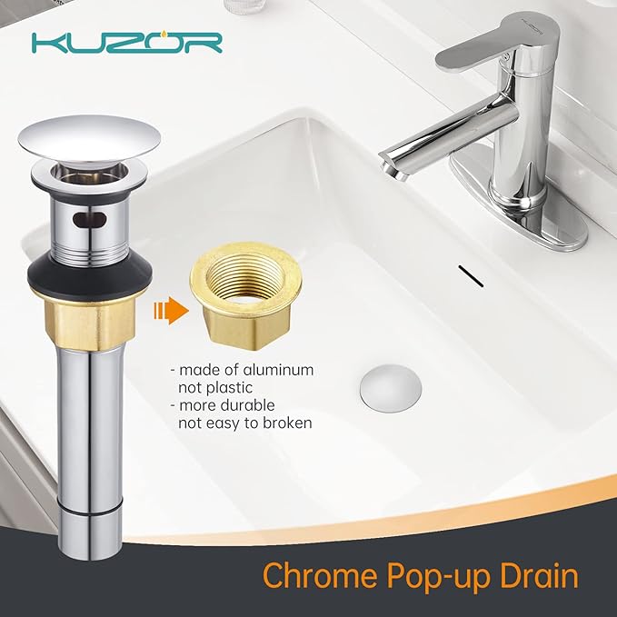 2-Pack Pop Up Bathroom Sink Drain with Overflow - Fits 1-5/8" to 2" Holes, Chrome 304 Stainless Steel for Vanity/Vessel Sink
