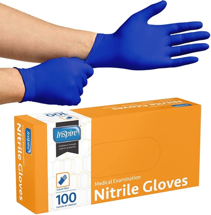 Inspire Cobalt Blue Nitrile Disposable Gloves | 4.5 Nitrile Safety Medical Exam Cooking Cleaning Disposable Gloves
