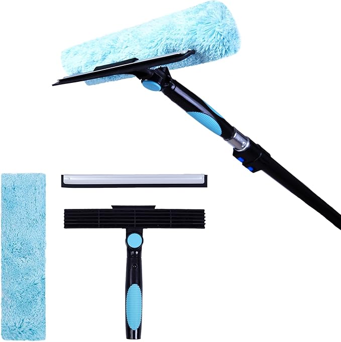 11" Window Squeegee and Microfiber Scrubber 2-in-1 Combo Cleaning Tools (Attachement Only) (2)