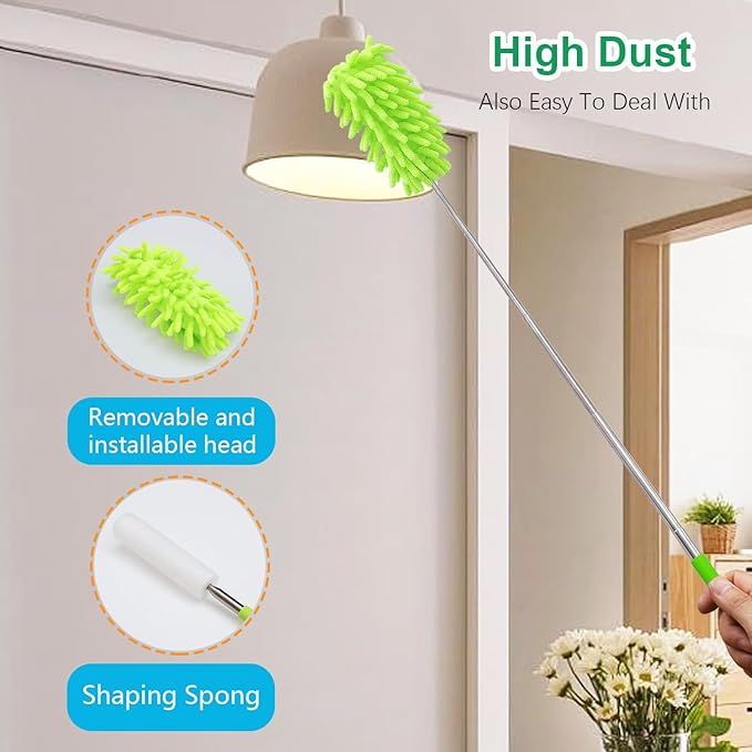 4 Pack 13" to 30" Extendable Feather Duster Kit, Washable Duster Head, Microfiber Duster for Office, Car, Window, Furniture
