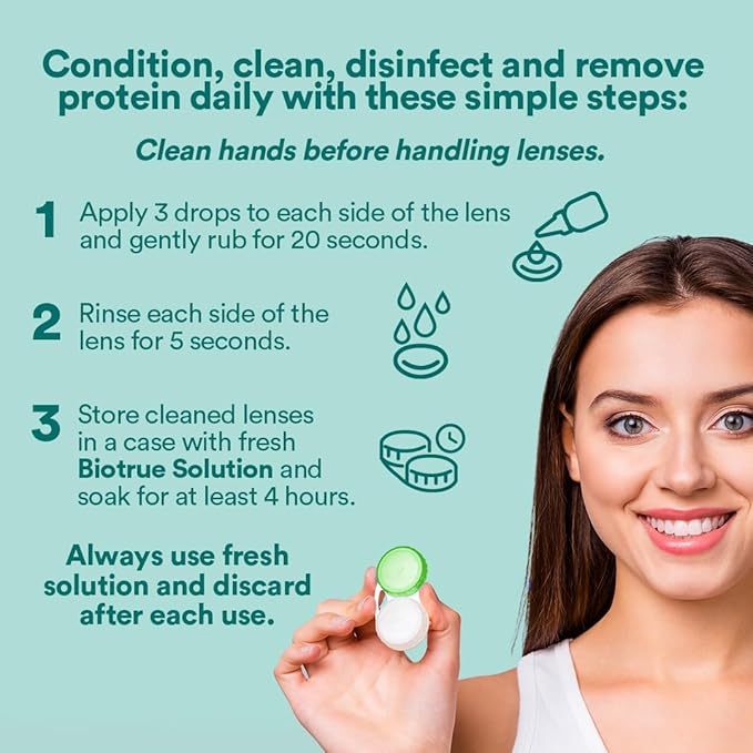 Biotrue Contact Solution, Multi-Purpose Solution with Lens Case, Cleans, Conditions, Hydrates, Disinfects, Removes Protein, Dirt & Debris, Contact Lens Cleaner & Storage, 2 Fl Oz (Pack of 1)