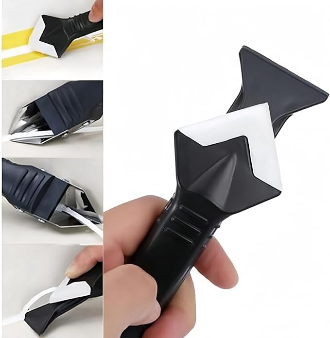 3 in 1 Silicone Caulking Tools, Glass Glue Angle Scraper, stainless steelhead Caulk Remover and Sealant Scraper, For Kitchen Bathroom Window And Frames Sealant Seals