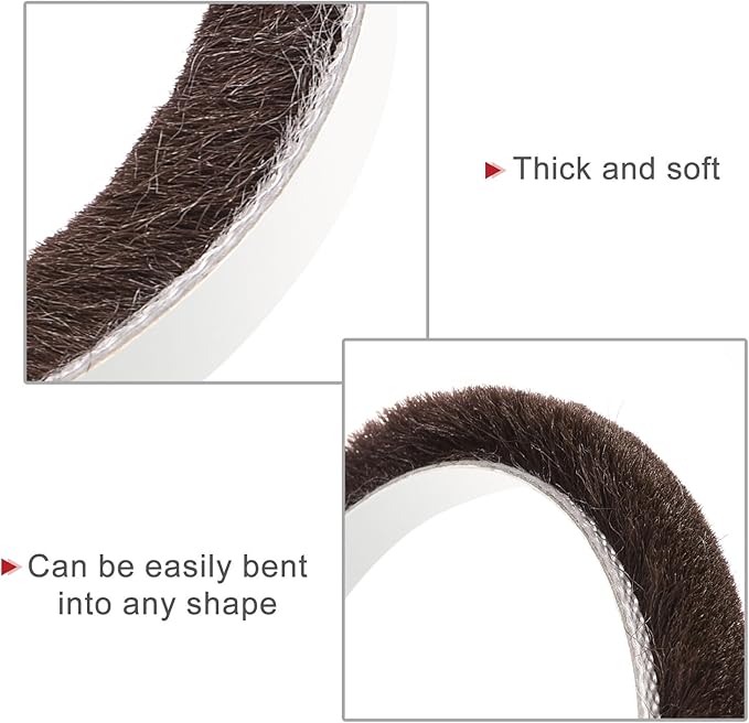 uxcell Weather Stripping Brush, 40ft L x 0.3" W x 0.3" H Self-Adhesive Seal Weatherstrip Sweep Brush Brown for Door Window