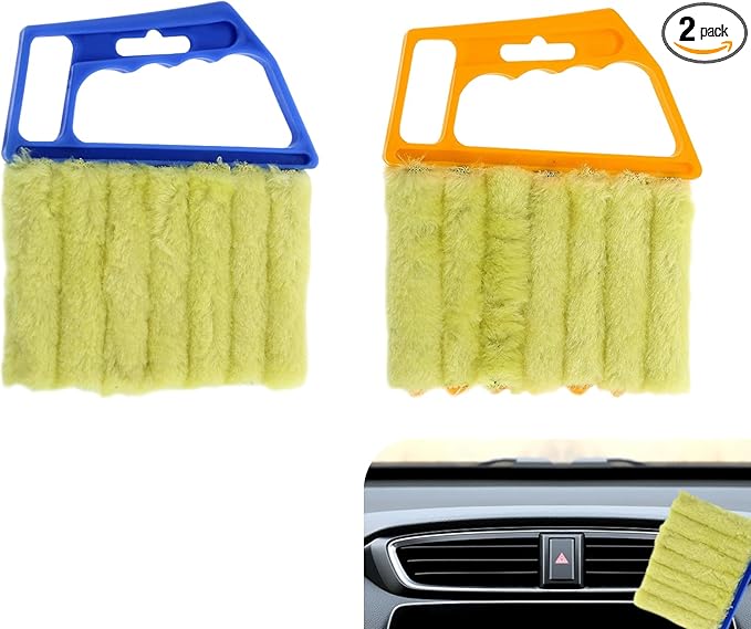 2PCS Blind Cleaner Duster Tool, Microfiber Washable Handheld Mini Duster Brush, 7-Finger Dusting Cleaner Tool for Air Conditioner Vents, Wood Blinds (Orange & Blue)
