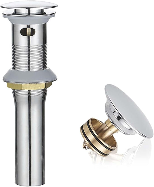 Bathroom Sink Drain with Overflow Vessel Vanity Pop Up Drain Assembly Stopper Lavatory Commercial Bath Brass Fits Bathroom Standard Sink Hole 1-1/2" to 1-3/4" Chrome Finish, P07C