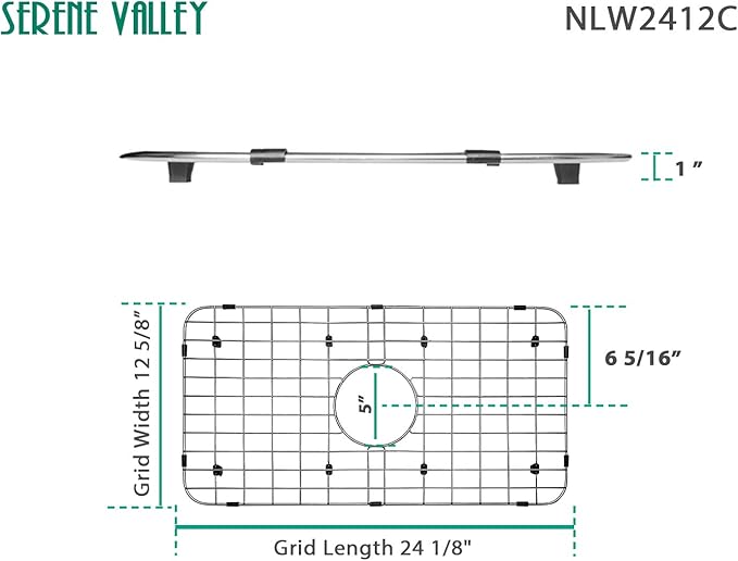 Serene Valley Sink Bottom Grid 24-1/8" x 12-5/8", Centered Drain with Corner Radius 1-1/2", Sink Protector NLW2412C