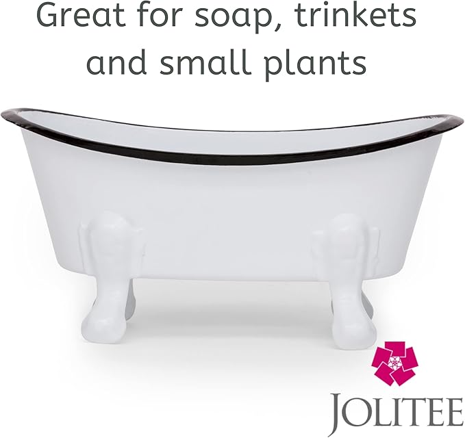 Rustic Enamel 1 Piece 5.5" Metal Clawfoot Mini Bathtub Soap Dish Mini Bath Tub Decoration Clawfoot Tub Soap Caddy White