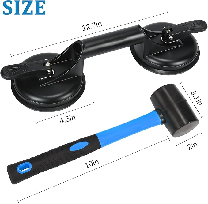 Floor Gap Fixer Tool for Laminate Floor Gap Repair Plank Grabber Includes Heavy Duty Aluminum Suction Cup and Fiberglass Handle Rubber Mallet (Can't Use on Scraped Surface Floor)