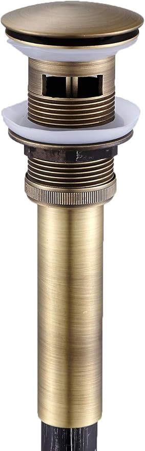 Flybath Sink Drain Antique Brass Bathroom Faucet Large Pop Up Vessel Basin Sink Drain Stopper with Overflow