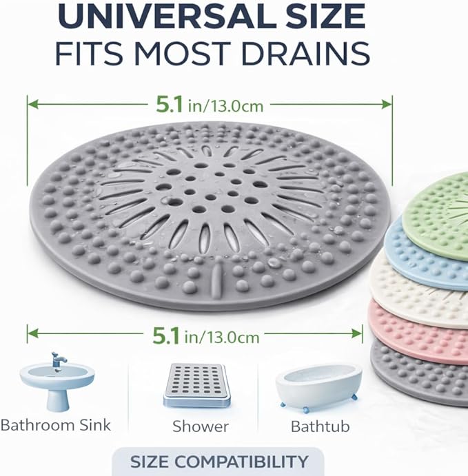 Shower Drain Hair Catcher - 5 Pack Anti-Slip TPR Silicone Drain Covers for Bathroom Tub Sink, Universal Fit Over Shower or Kitchen Sink Garbage Disposal Multi-Color Strainers