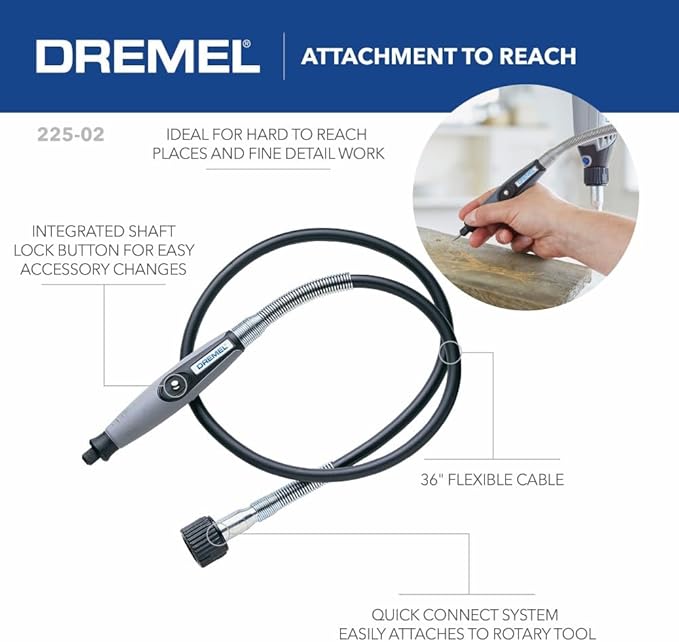 Dremel Flex Shaft Rotary Tool Attachment with Comfort Grip and 36” Long Cable - Engraver, Polisher, and Mini Sander- Ideal for Detail Metal Engraving, Wood Carving, and Jewelry Polishing, 225-02