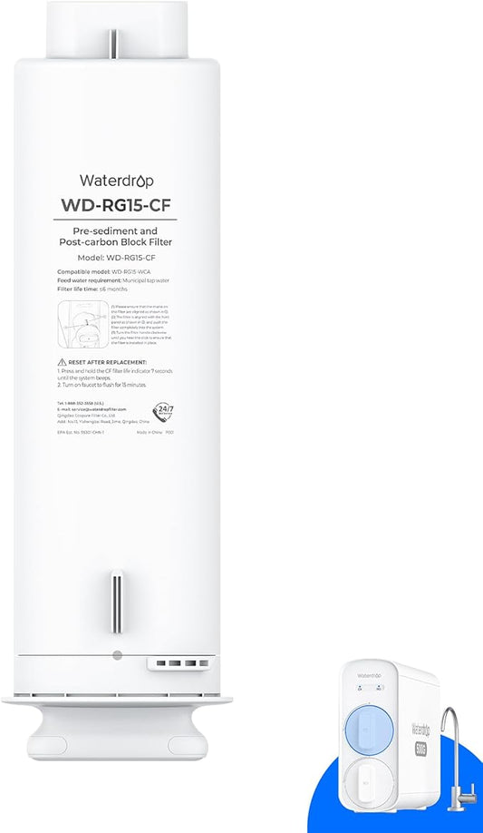 Waterdrop G5P500-CF Filter, Replacement for Waterdrop G5P500 Undersink Reverse Osmosis System, 6-month Lifetime