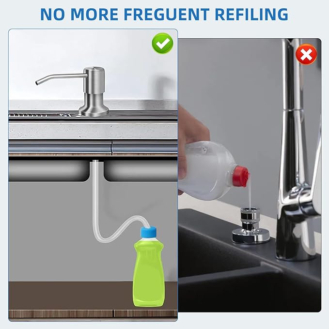 39" Under Sink Soap Dispenser Kit with Check Valve, Premium Food-Grade Silicone Tube & Universal Caps, Converts Countertop Dispenser to Use Large Bulk Bottles (Single-Tube)