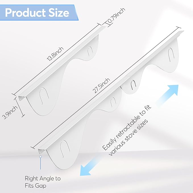 Stove Gap Covers, 2Pcs Stainless Steel Stove Guard, Adjustable Stove Gap Filler for Kitchen Counter Side Gap, 13.8" to 27.5" - White