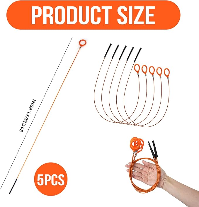 32" Drain Snake Hair Removal Tool, 5 Pcs Drain Clog Remover Tool - Flexible Anti-Break Bendable Drain Hair Remover for Sink, Shower, Tub & Toilet, Drain Cleaner with Grip Handle Orange