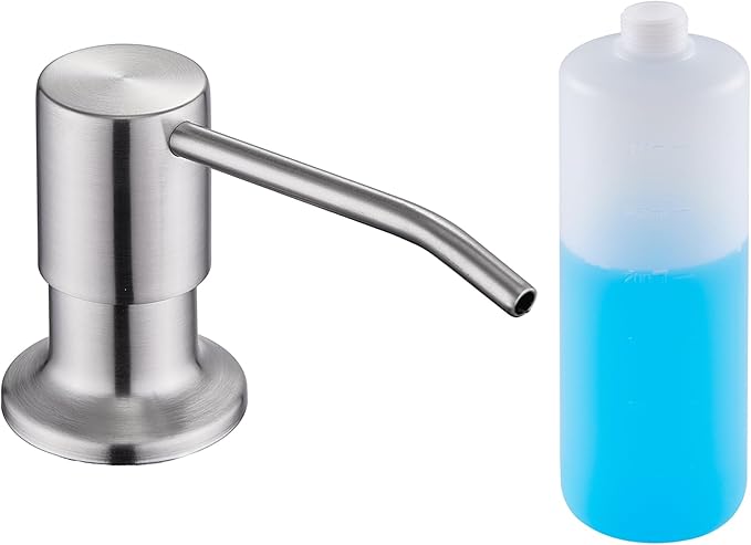 Sink Soap Dispenser Brushed Nickel, Soap Dispenser for Kitchen Sink Stainless Steel Refill from The Top Built in Sink Soap Dispensers with 13 OZ Soap Bottle