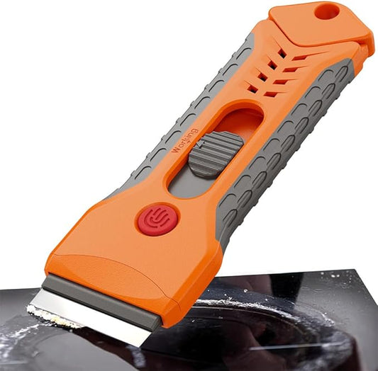 Razor Blade Scraper Tool for Cleaning with 15 Pcs Extra Blades, Multi-Surface Non-Scratch Scraping for Glass Top Stove, Cooktop, Oven & Car Windows, Lifts Burnt Food, Sticky Residue & Labels