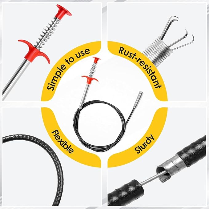 (61 inch) Drain Clog Remover - Gutter Cleaning Drain Snake Tools Cleaner for Toilet Sewer Shower Kitchen Bathroom Tub Tool, Flexible Grabber Claw Pick Up Reacher