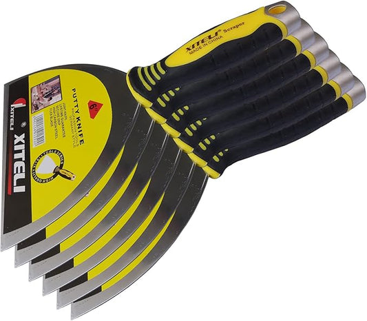 6-Pack Putty Scraper, 6" Putty Knives with Plastic Ergonomic Handle for Taping Paint Wall Floor Tile, Metal Spackle Tools Knife,Remover for Wood, Wallpaper Scraper (6")