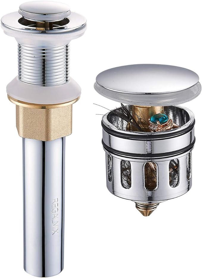 Pop Up Drain, Bathroom Faucet Vessel Vanity Sink Drain Stopper, Built-in Anti-Clogging Strainer, Polished Chrome Without Overflow,Fits Standard American Drain Hole(1-1/2" to 1-3/4") R085A-CP
