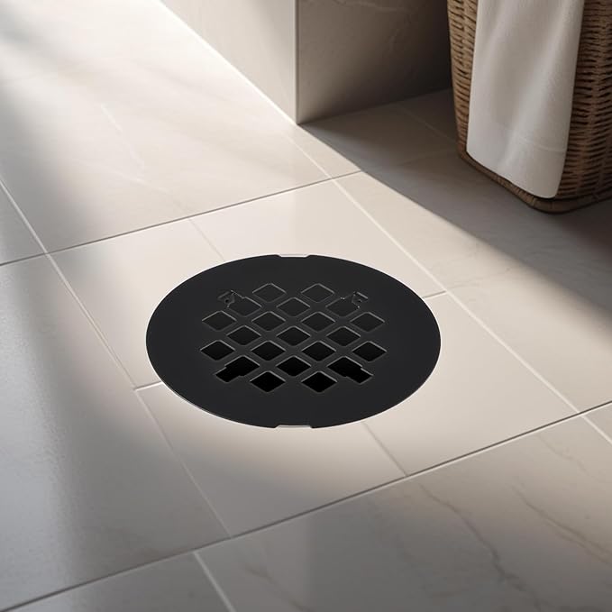 1 Pc Black Snap-in Shower Drain Cover, 4-1/4” Od Snap-in Shower Drains Cover Replacement, Stainless Steel Drain Stopper Bathroom Sink Easy to Install