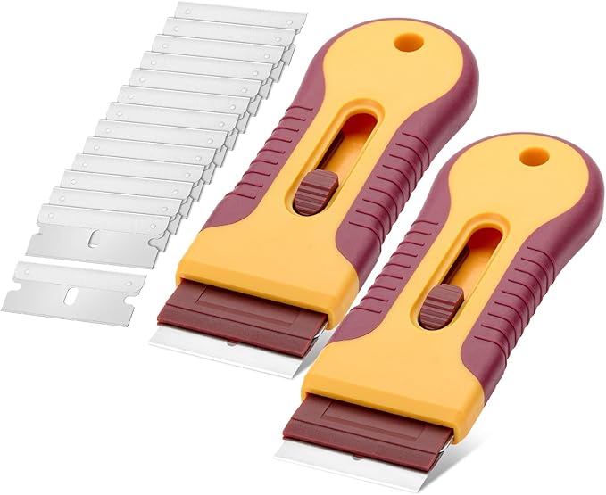 Bates- Razor Blade Scraper Tool, 2 Pack, 30 Extra Steel Blades, Anti-Slip Ergonomic Handle Design, Razor Scraper Set for Cleaning Window, Paint, Oven, Glass, Stove