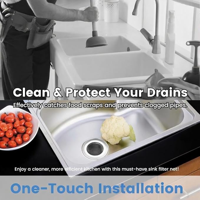 2 Pack 4.5 Inch Stainless Steel Sink Strainer Basket - 304 Stainless Steel Kitchen Sink Drain Filter, Universal Sink Mesh Basket, Hair Catcher, Food Waste Strainer, for Most Sinks