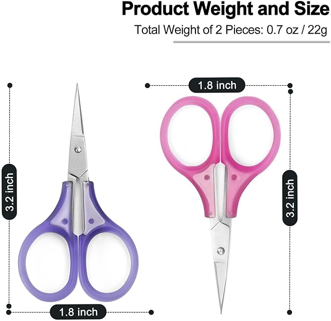 SCAIKTIG Small Craft Scissors, 3" Tiny Travel Scissors Tsa Compliant with Cover, Sharp Scissors all Purpose, Straight Fine Tips Mini Sewing Scissors Set, Precision Detail Paper Cutting, Pink/Purple