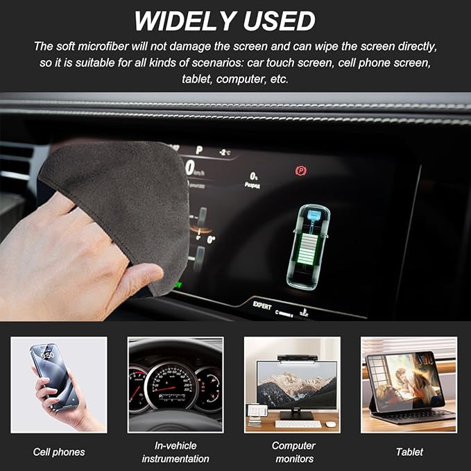 2PCS Car Screen Cleaner, 4.13"×4.13" Square Microfiber Cloth Auto Cleaning Wipes, Reusable Non-Scratch Touchscreen Cleaning Pad for Dashboard LCD Display Laptop, Car Accessories