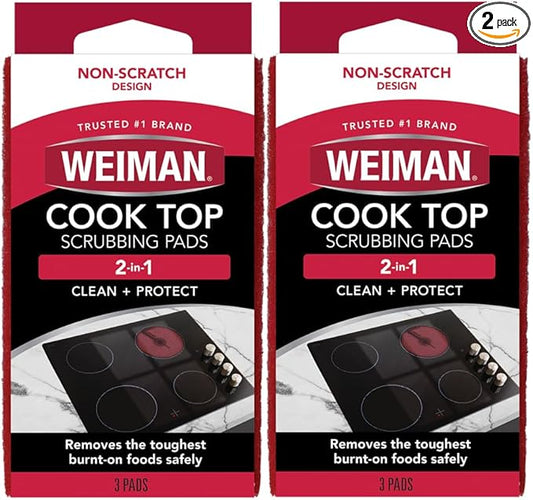 Weiman Cook Top Scrubbing Pads, 3 Count, 2 Pack Cuts Through the Toughest Stains - Scrubbing Pads Carefully Wipe Away Residue