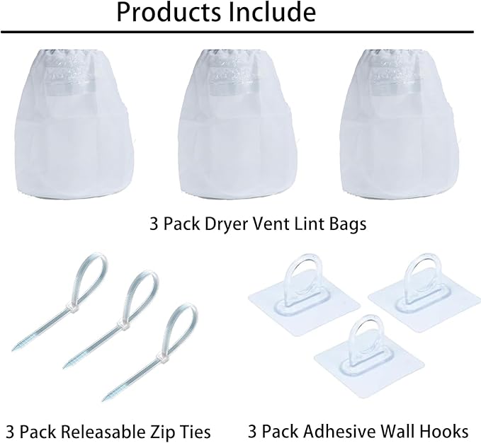 3 Pack Dryer Vent Lint Catcher Bag,Indoor Outdoor Dryer lint Catcher Trap and Filter for Ventless Dryer Vent and Dust to Solve The Problem of Lint Dust