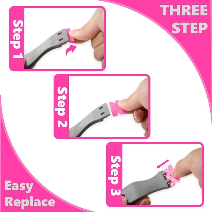 2 Pack Non-Scratch Plastic Scrapers, 8 Red Replacement Razor Blades, House & Car Cleaning Tool for Glass, Cooktop, Oven, Stove, Remove Stain, Paint, Glue (grey pink)