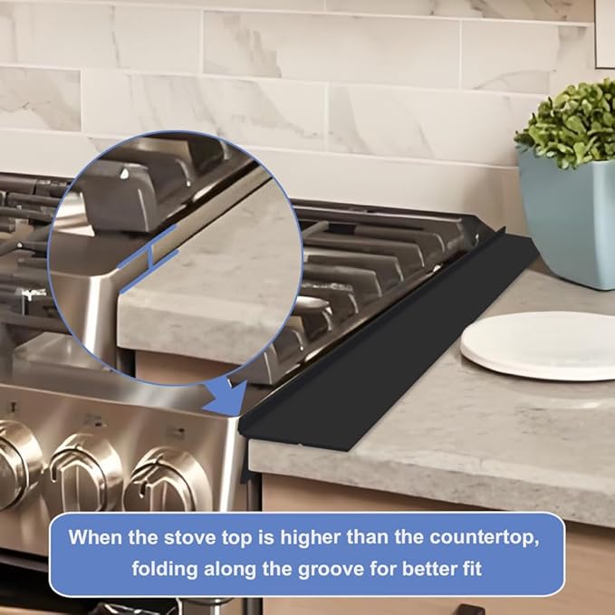 Silicone Stove Gap Covers Folding,25 Inches Stove Gap Filler 2pcs,Kitchen Sealing Strip Between Electric Stove,Countertop,Oven Spacer Black