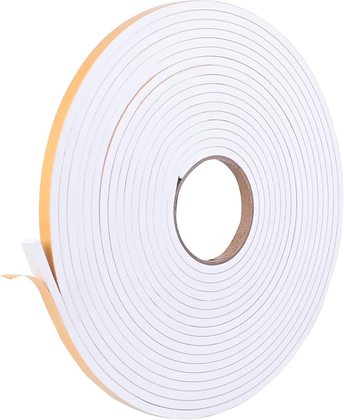 Kikerike Self Adhesive Foam Tape Weatherstrip 3/8in x 1/4in x 33Ft High Density Foam Insulation Strips Seal Weather Stripping with Strong Adhesive for Door and Window Sound Isolation Soundproofing