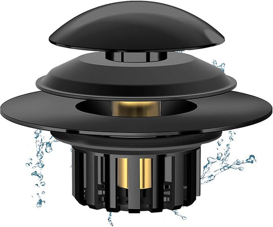 2 in 1 Tub Stopper Bathtub Drain Hair Catcher with Dual Filtration Design, Anti-Clogging Bathtub Drain Plug Bath Tub Stoppers for 1.45-1.8" Drain Shoe, Black