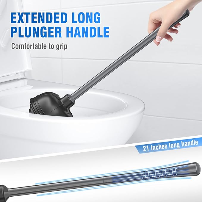 uptronic Toilet Plunger with Holder, Unique Plunger with All-Angle Design, Plungers for Bathroom with Holder, Heavy Duty Toilet Plunger for 5.7-inch Toilet Drain Bathroom Cleaning