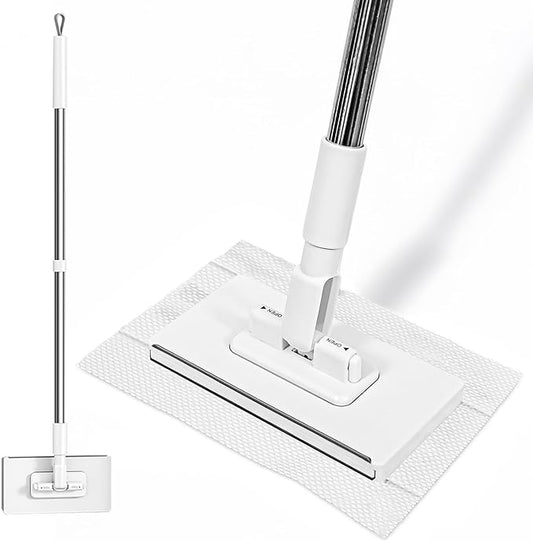 Snap-Grip Mini Mop with 39in Handle — INWEJIA Zero-Touch Gap Dust Cleaner & Locking Head, Disposable Lazy Mop Wet and Dry for Kitchen Bathroom Toilet Corners Window Wall Cleaning