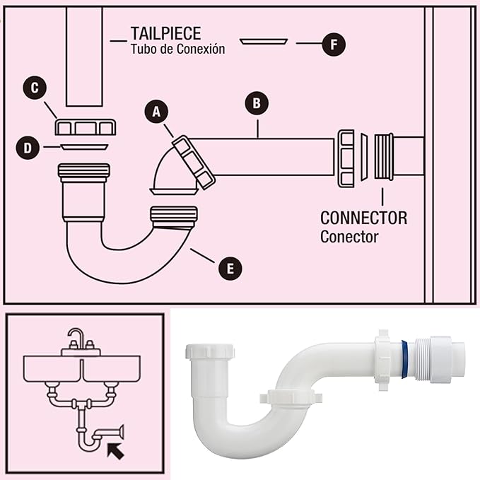(2 Pack) Yariwiz White 1-1/2 inch P Trap for Bathroom Kitchen Sink Drain Replacement Tubular Plumbing Pipe Assembly KSD-001W(2 PACK)