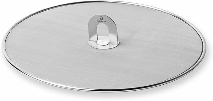 Homestia Splatter Screen for Kitchen, Stainless Steel Fine Mesh Splatter Screen for Frying Pan, 8" Grease Splatter Guard with Fold Flat Knob
