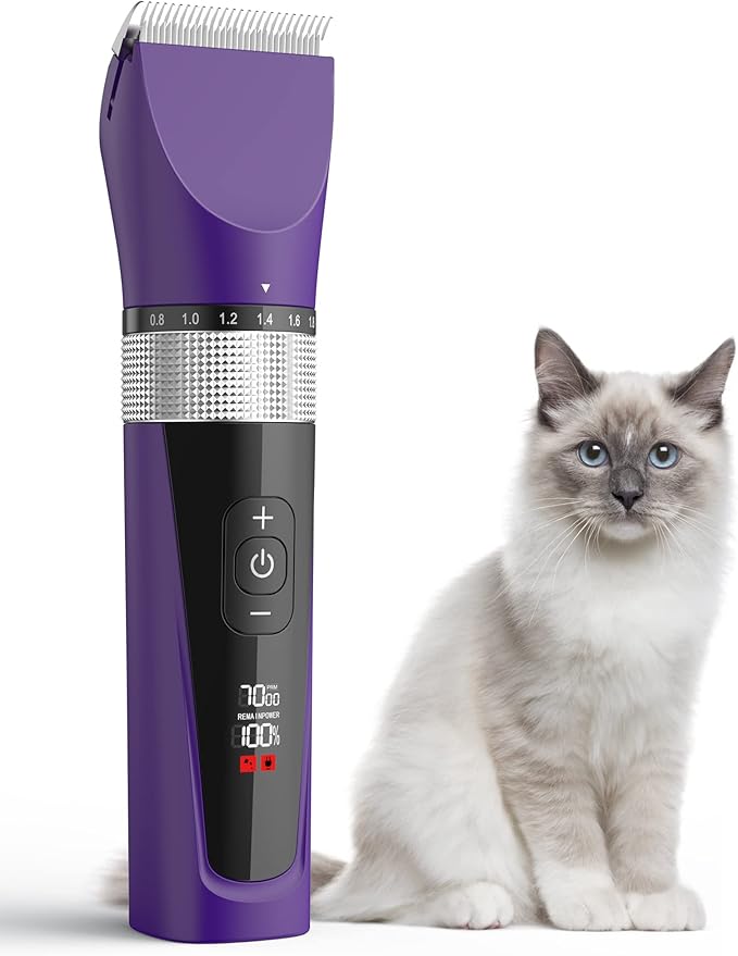 oneisall Cat Clippers for Matted Hair, 5-Speed Quiet Cat Grooming kit, Cordless Pet Shaver for Long Hair,Waterproof Pet Trimmer, Pet Clippers for Cats(Purple)