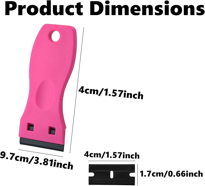 2-Pack Plastic Razor Scraper Tool with 8 Double-Edged Blades - Scratch-Free Sticker & Decal Remover for Car Windshield, Glass, Kitchen Cooktop, Label & Glue Residue - Safe Ergonomic Cleaning Gadget
