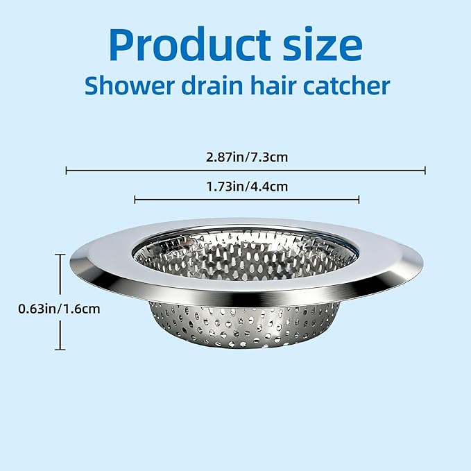 Bathtub Drain Strainer，2.87 inch Bathtub Floor Shower Hair Drain Catcher Cover, Stainless Steel Bathroom Sink Strainer Filter Basket for Bathroom Sink, Wash Basin