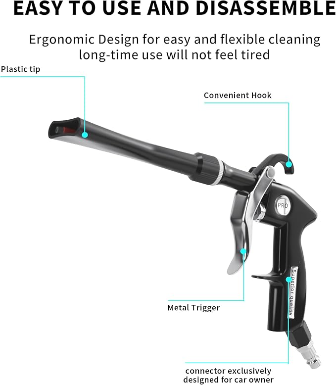 GOCCIDA Tornado Air Cleaning Gun Interior Car Detailing Tools for Car Quickly Blasts Dirt and Dust Works with Air Compressor(Upgraded Design with Focused Nozzle)