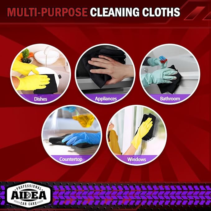 AIDEA Microfiber Cleaning Cloth Black, 400PK, Microfiber Towels for Cars, Shop Towels Cleaning Rags, Premium Wash Cloths, Absorbent Towel for SUVs, House, Kitchen, Commercial, Cleaning Supplies 12×12"