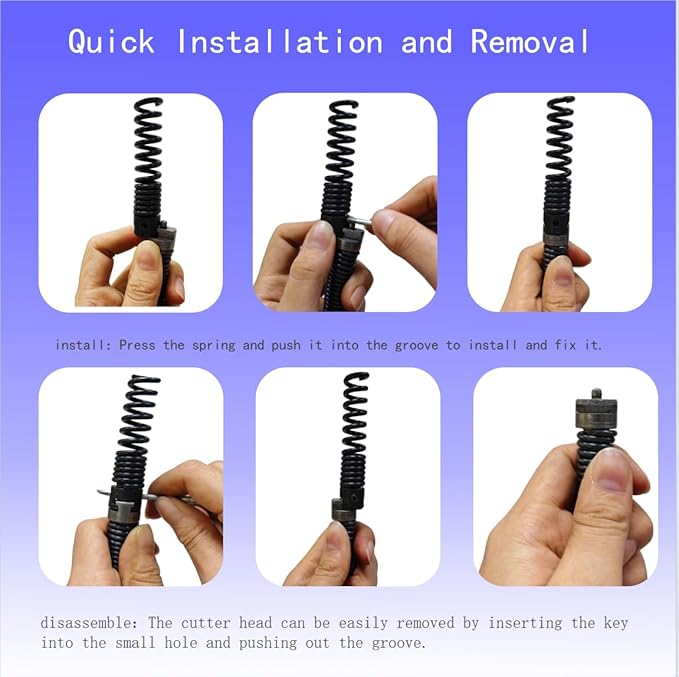 16mm Drain Cleaner Combination Cutter Head Set is drain auger drill attachment & drain snake drill attachment，Relioky 8pcs drain cleaning drum machine tool set for pipe drain cleaner machine,black