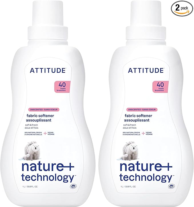 ATTITUDE Sensitive Skin, Hypoallergenic Fabric Softener, Fragrance Free, 33.8 Fluid Ounce, 35 Loads (Pack of 2)