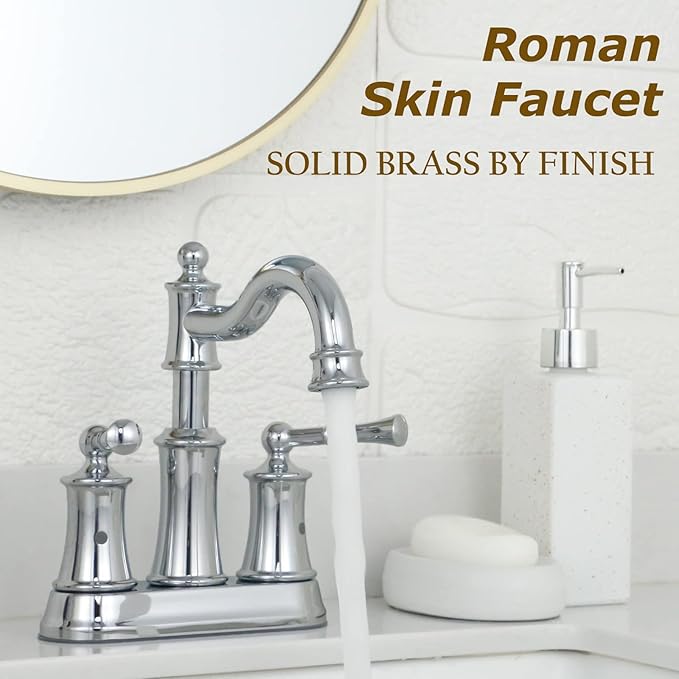 Roman Bathroom Sink Faucet Deck Mount or Wall Mount Installation Pop-up Drain Assembly with Overflow Deck Plate and Water Supply Lines Included (2 Hole Deck Mount, Chrome)